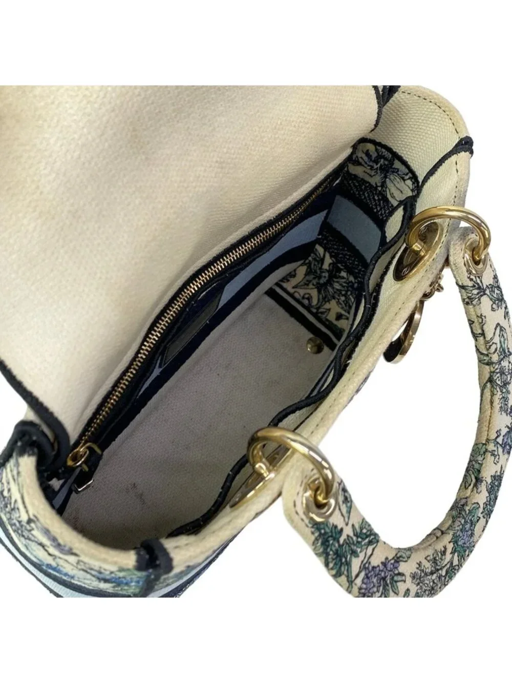 Dior Handbag Lady Delight Medium Bag Ivory Blue Multi Floral Pattern